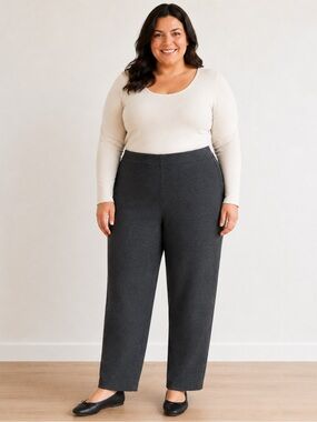 Eileen Fisher Gray Knit Straight Tapered Pants Women’s Sz 3X Elastic Waist FLAW